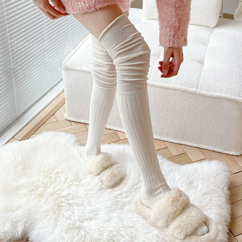 Calcetines largos más cálidos para piernas de invierno y otoño para niñas, calcetines de tubo alto a la moda con Color sólido, calcetines hasta la rodilla para niñas y mujeres, medias suaves