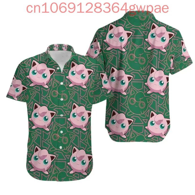 Гавайские рубашки с короткими рукавами Pokemon Jigglypuff, мужские и женские детские летние повседневные пляжные рубашки на пуговицах Пикачу PKM, топы