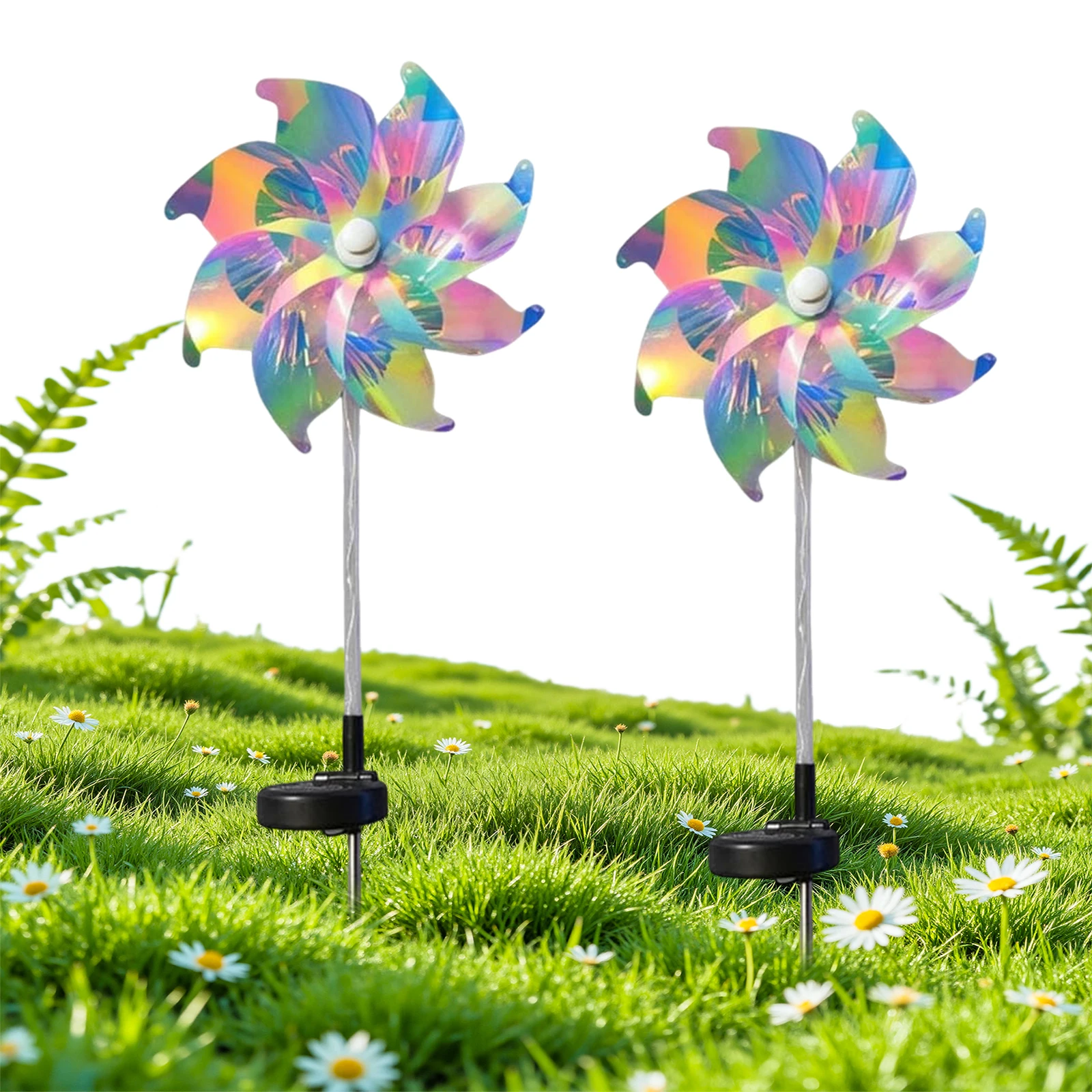 Solar Rainbow Pinwheel Garden Light with LED Solar Lights Creative Pinwheel Lighting Stake for Lawn Patio Walkway Flower Bed