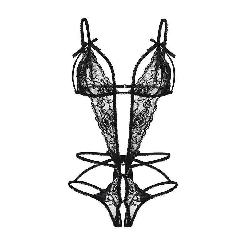 Pajamas Clothing Sexy Women's Open Deep V Lingerie Sets Lace Sheer Bodysuits Sex Crotchless Hollowed Out Babydoll Dresses Tights image 6