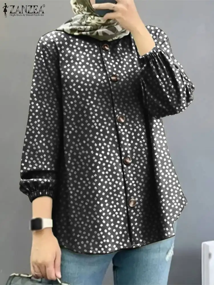 ZANZEA Women Bohemian Long Sleeve Shirt Casual Muslim Tops Vintage Floral Printed Blouse Islamic Clothing Turkey Abaya Blusas