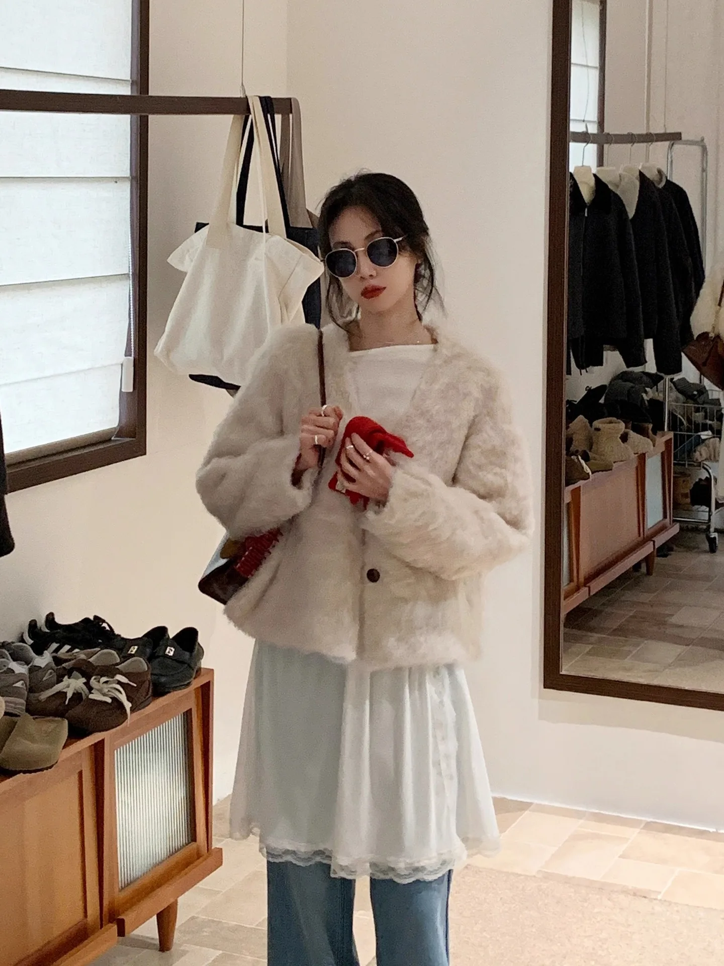 

BRIVIN Korean Sle Knitted ort Outerwear Women's Long Fur Sweater 2025 Winter New Arrival Casual Sle Stand Fit