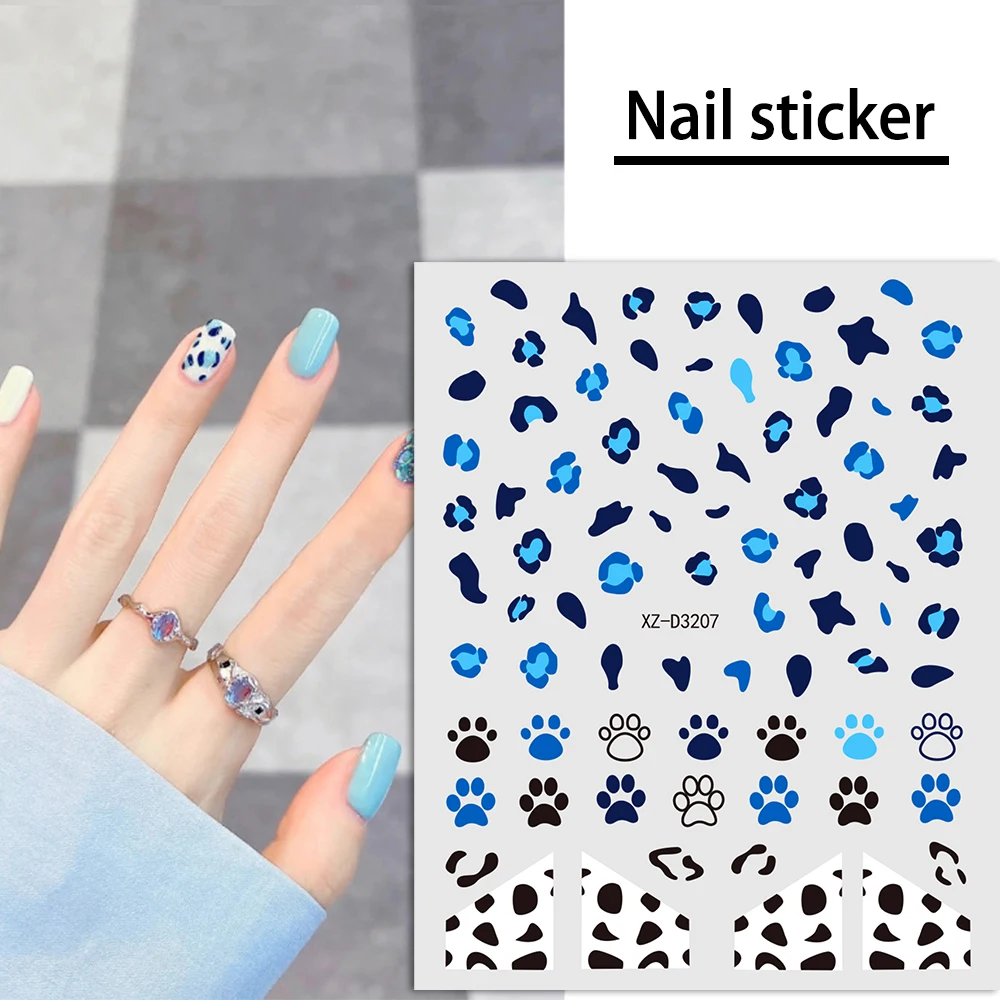 1 pçs 3d retro leopardo impressão arco arte do prego adesivos kawaii fita arcos auto adesivo decalques de unhas bonito leopardo manicure decalques 8*10