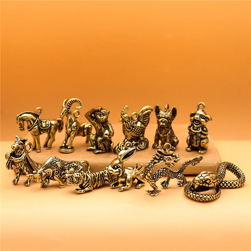 PORK-24X Chinese Dierenriem Draak Standbeeld Brons Beeldje Ornamenten Antiek Koper Dier Miniatuur Collectie Home Decor Ambachten