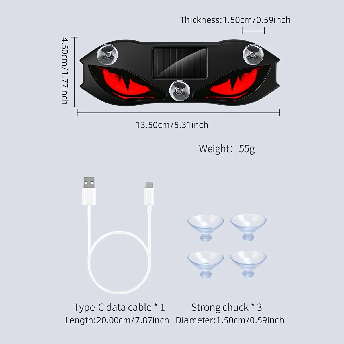Car Solar Power Car Creative Demon Eye Light Cool Flashing Warning Light Dynamic Safety Vehicle Signal Lights Universal