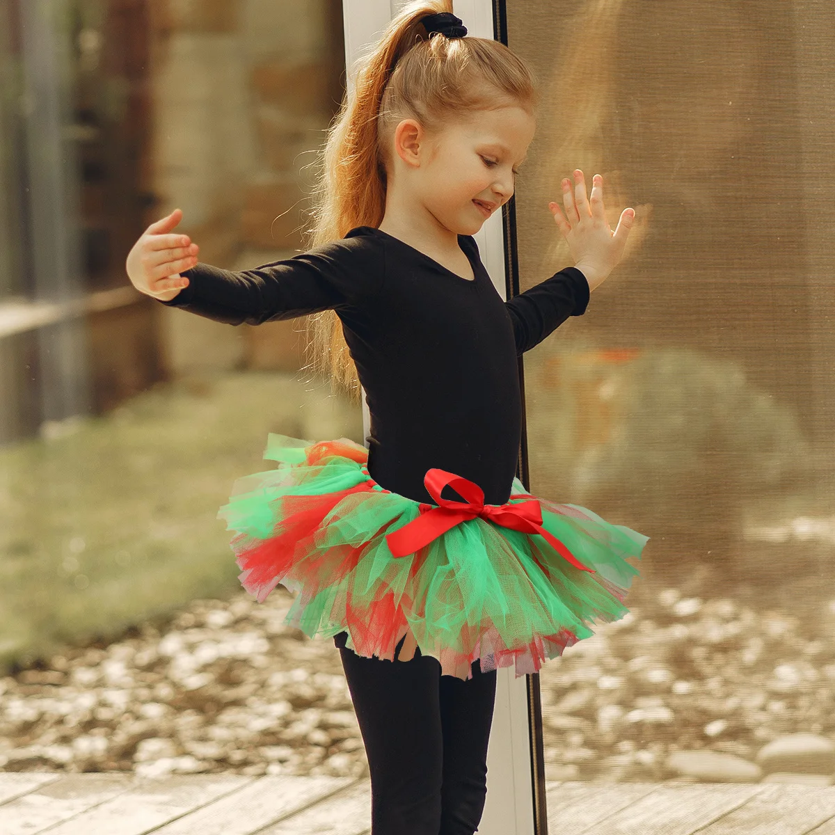 

1Pcs Christmas Gauzy Half Body Skirt Red Green Soft Polyester Adorable Party Performance Dance Skirt Girl Festive Christmas