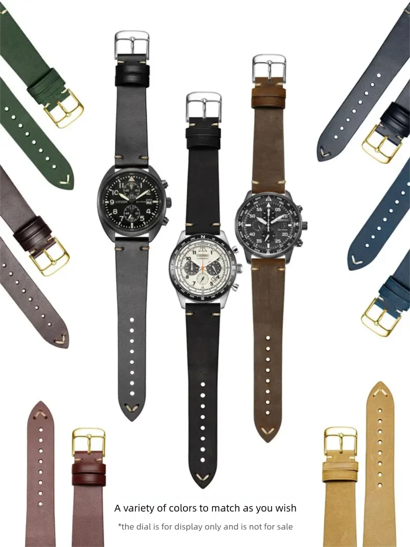 Custom Vintage Cowhide Watchbands Quick Release Flat Interface Pin Buckle Strap 19MM 20MM 21MM 22MM Waterproof Calfskin Lining