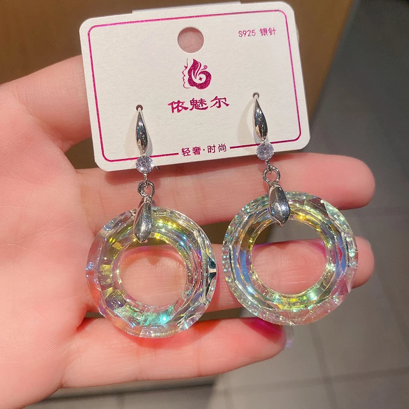 Charms Fashion Colorful Crystal Circle Dangle Drop Earrings for Women African Trend Hoop Earrings Party Banquet Unusual Jewelry