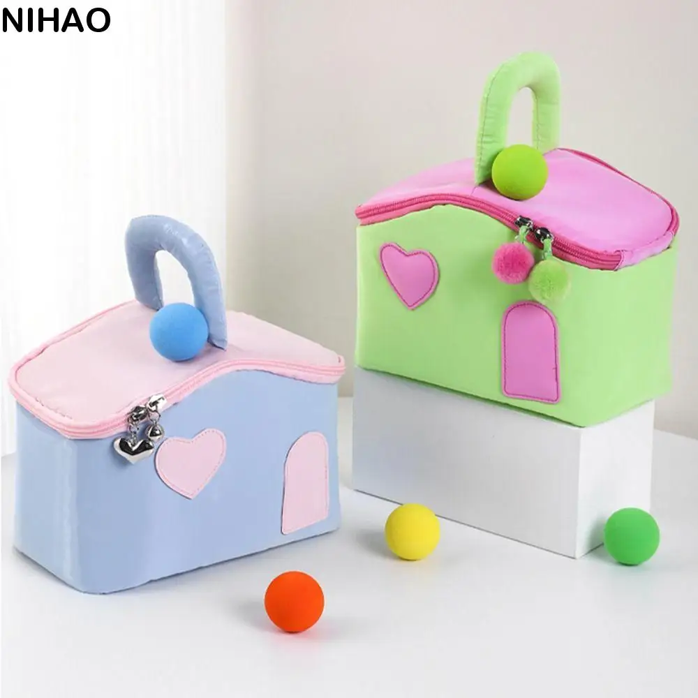 

House Shape Cosmetic Storage Bags Large Capacity Waterproof Toiletries Storage Pouch with Handle Dustproof Cartoon Makeup Bags