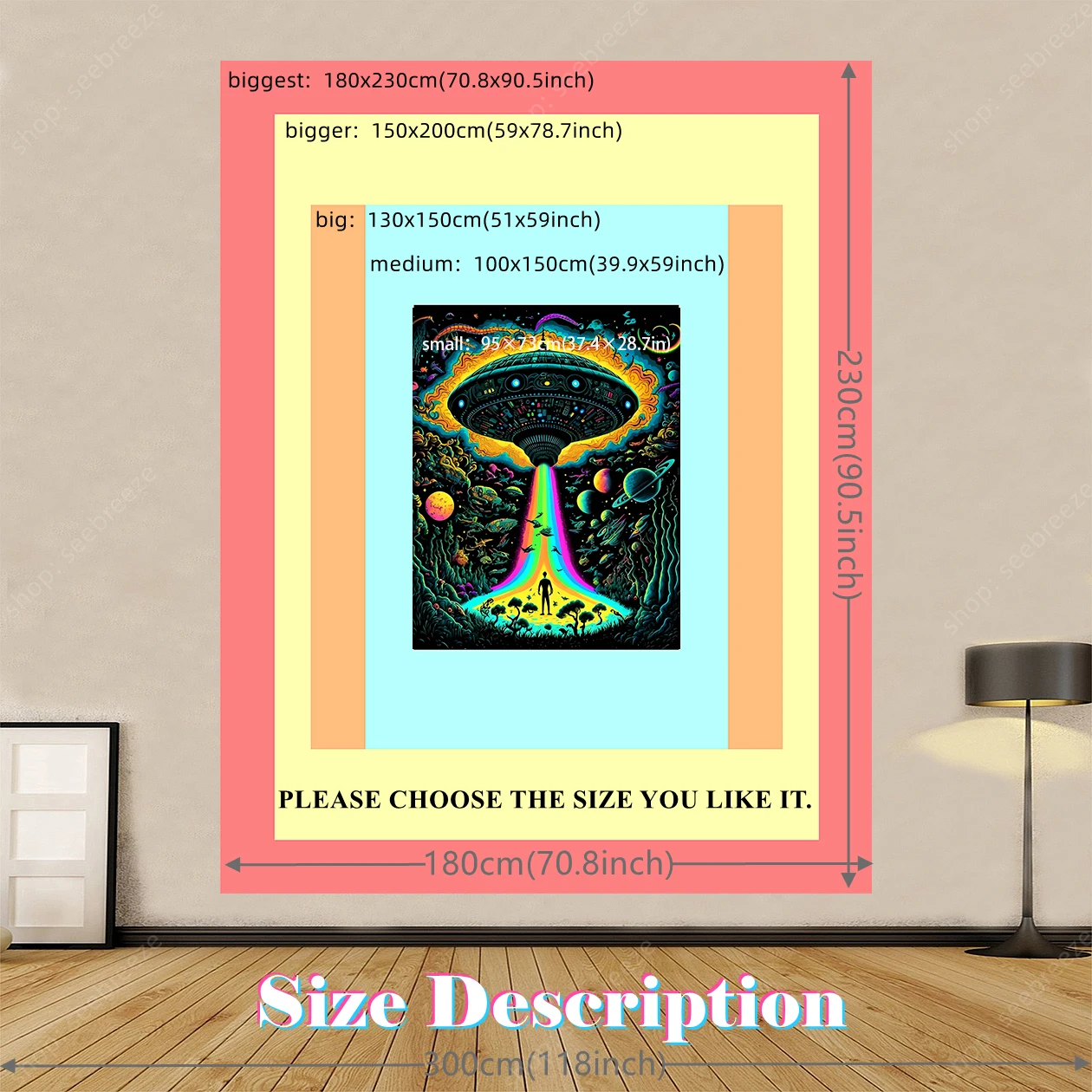UV Reactive Poster, Movie Alien Spaceship Tapestry Wall Bohemian Style, Aesthetic Galaxy Backdrop Bedroom Living Room Dorm Decor