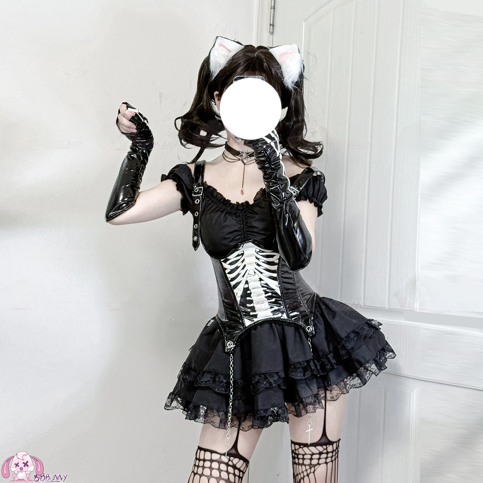 Original Gothic Skeleton ort Skirt Cosplay Costume Punk St Bla Waist Seal Matching Set by Rabbit Explosion for loween 2026