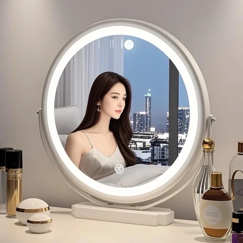 Internet Celebrity Make-up-Spiegel, Desktop-Desktop, 360 Grad drehbar, Plug-in, Multifunktions-Smart-Spiegel mit Licht, LED-Waschtisch