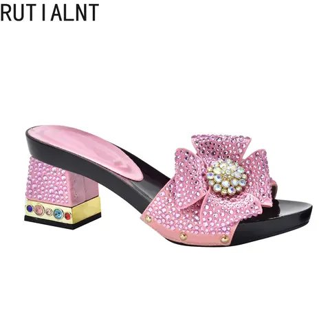Sandales Italiennes Élégantes à Talons Hauts pour Femmes, Chaussures pour Fêtes de Mariage Africain, Escarpins à Enfiler, Nouvelle Collection