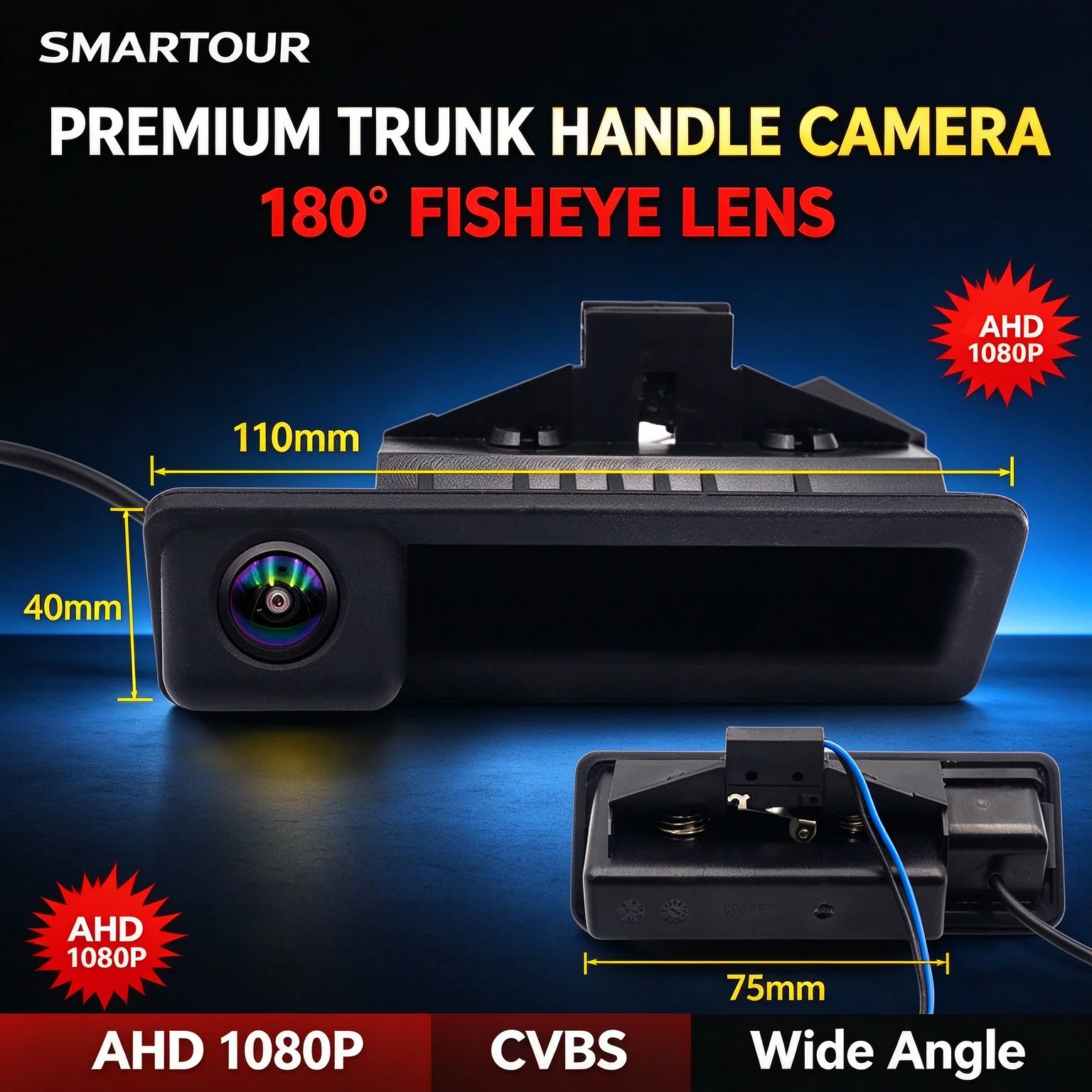 1080P AHD Starlight Night Vision Backup Camera 180° Fisheye Trunk Handle Reverse Camera Waterproof Parking Cam for BMW 5/3/X1/X5