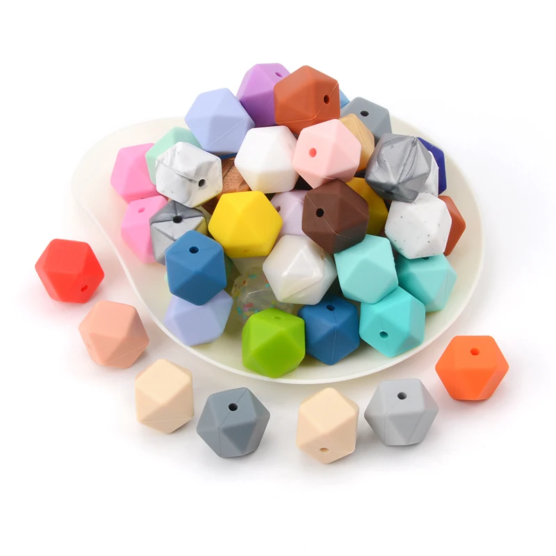 15 Stks/partij Hexagon Siliconen Kralen 17Mm Food Grade Silicone Baby Bijtringen Voor Tandjes Ketting Maken Chew Tandjes Kralen Losse