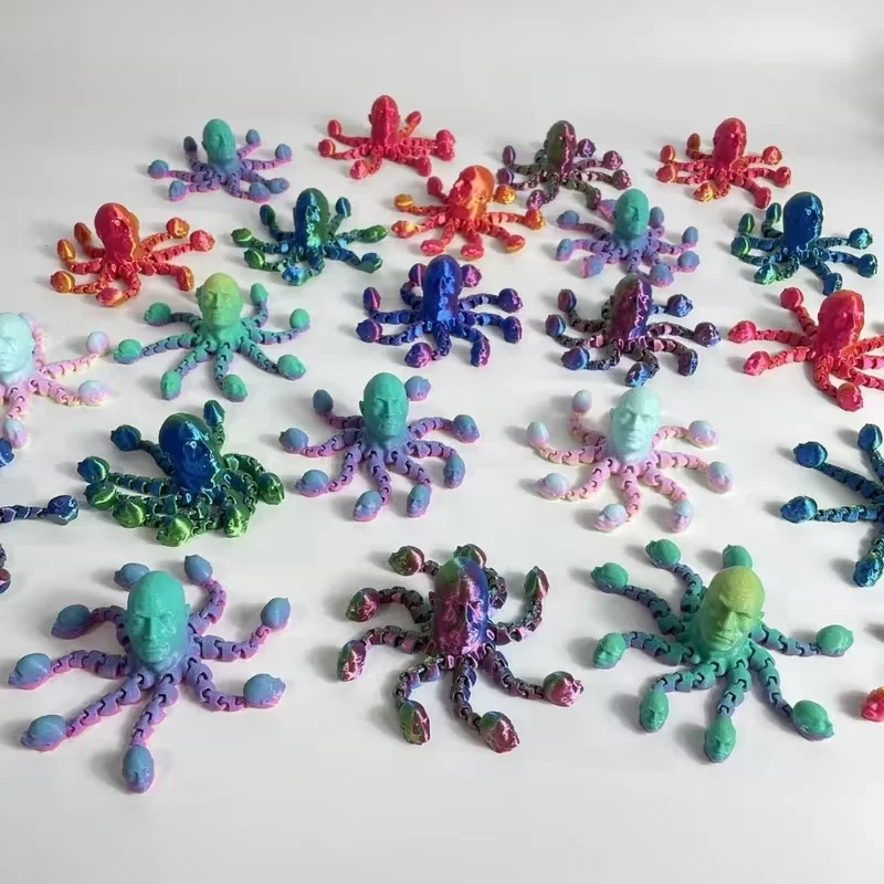 Wacky Articulated Bald Octopus Statue - Multi-Color Gradient Creative Design, Flexible Tentacles Desktop Decor