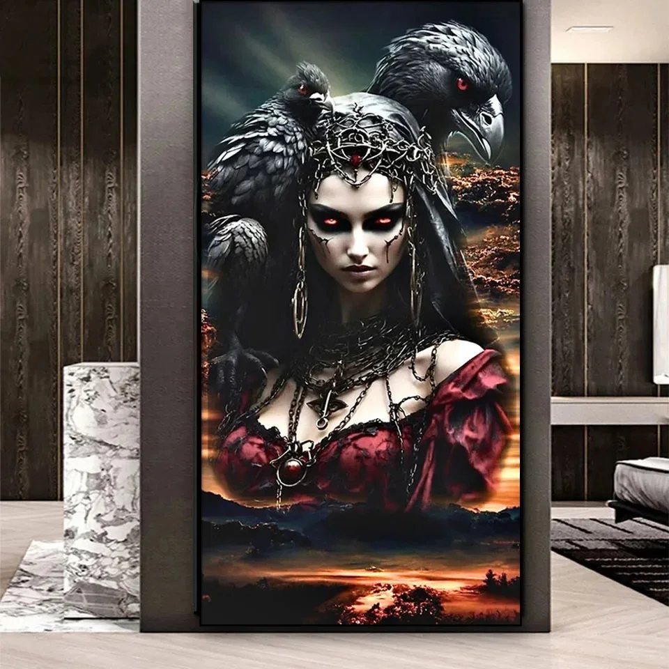 Sculpture And Vampire Woman Diamond Painting New 2024 Full Square round Diamond Embroidery Diy Handmade Gift Black Crow Art