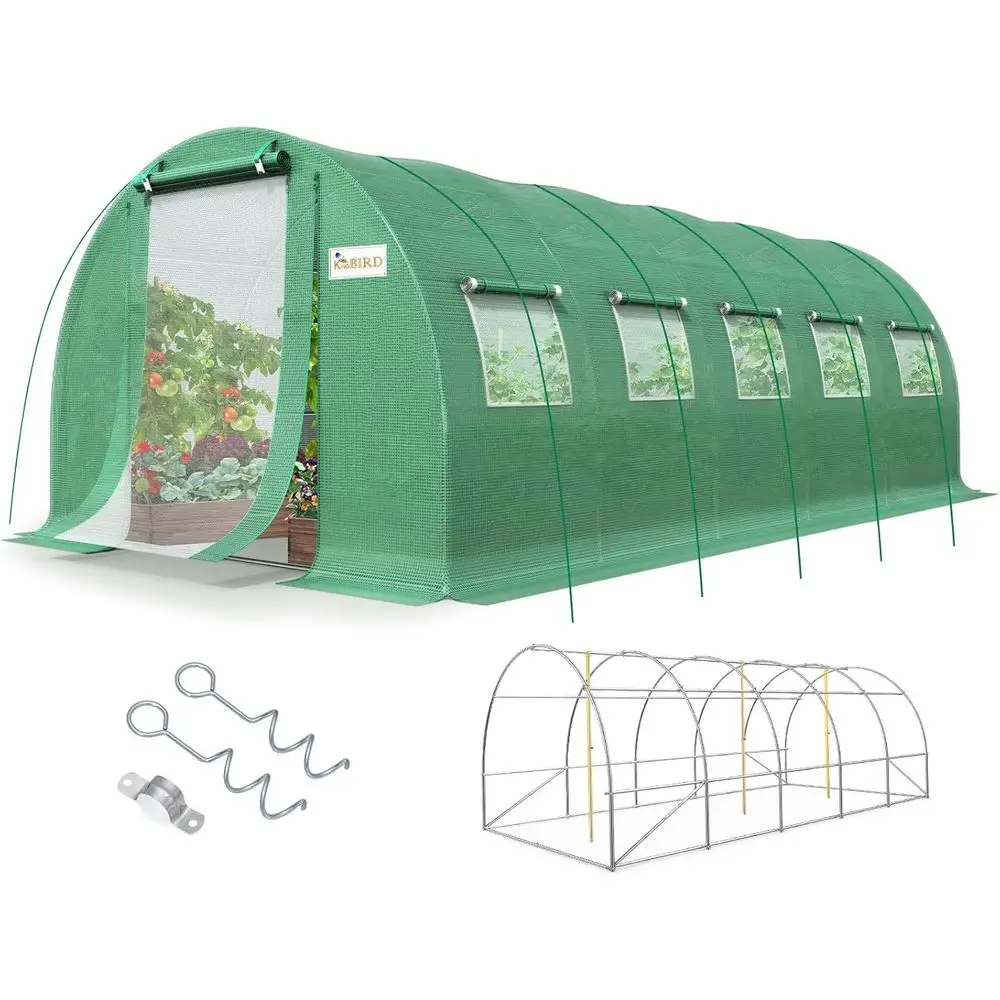

Модернизированная большая оцинкованная теплица, 25x10x6,6 футов, с сетчатой дверью и туннельным обручем на молнии, идеально подходит для зимнего садоводства