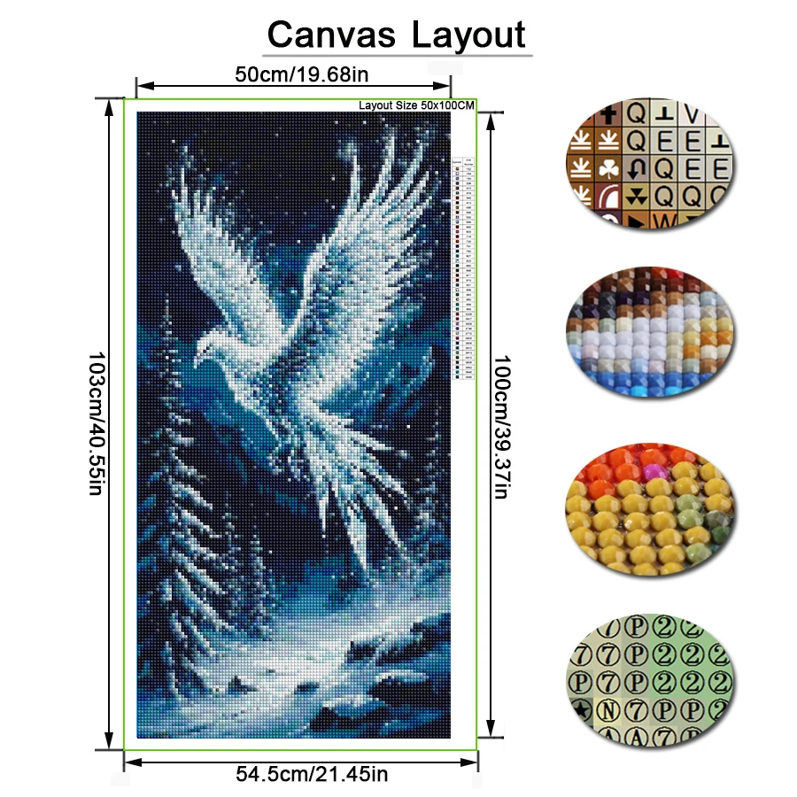 Frameless,Winter White Phoenix Picture Large Size Diy Diamond Arts Painting Scenery Full Square Round Drill Mosaic Embroidery Ki