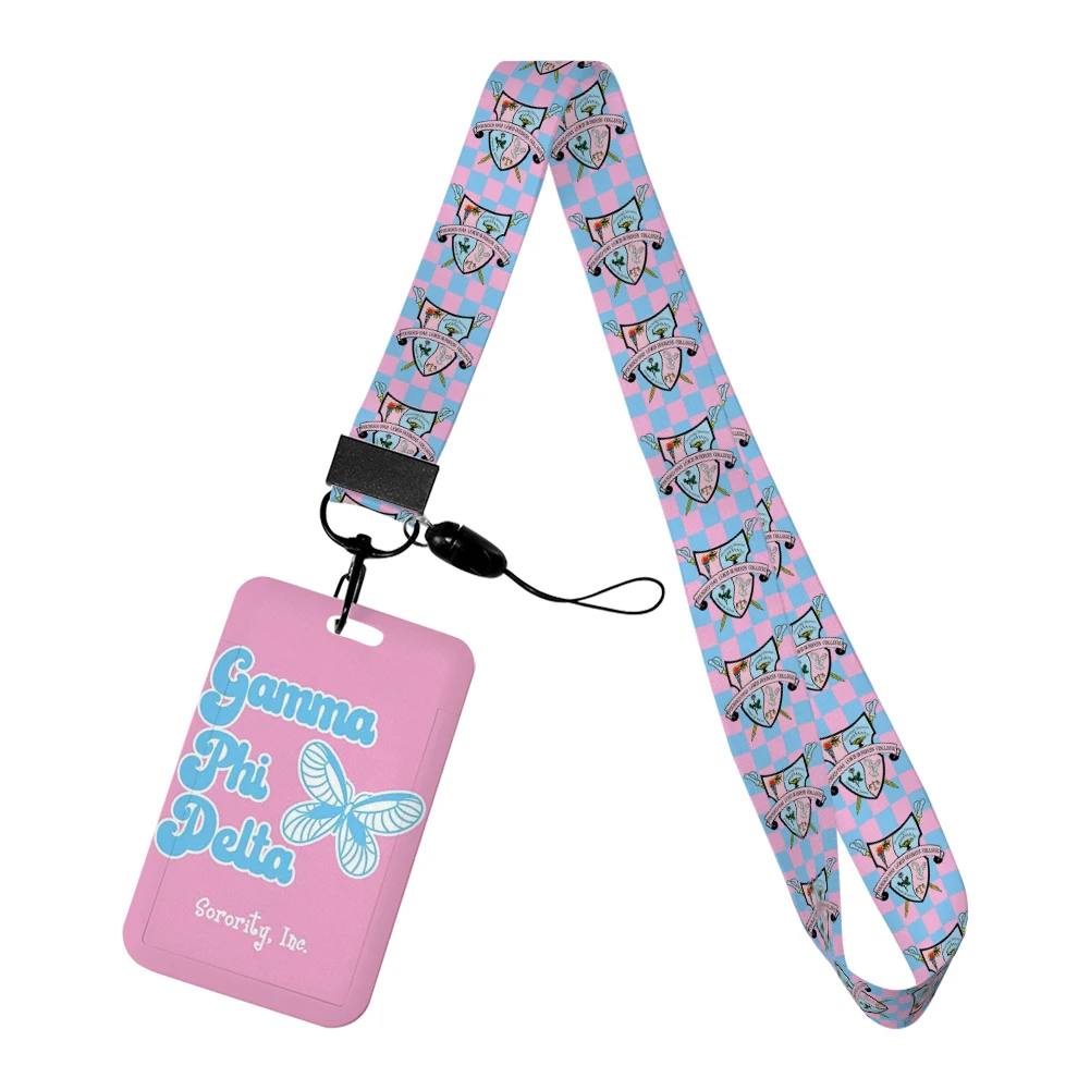 

Lanyard New Arrival Phi Sorority Plastic Card Holders Keychain Work Card Bus Access Card Holder Pvc Keychains Sister Gifts