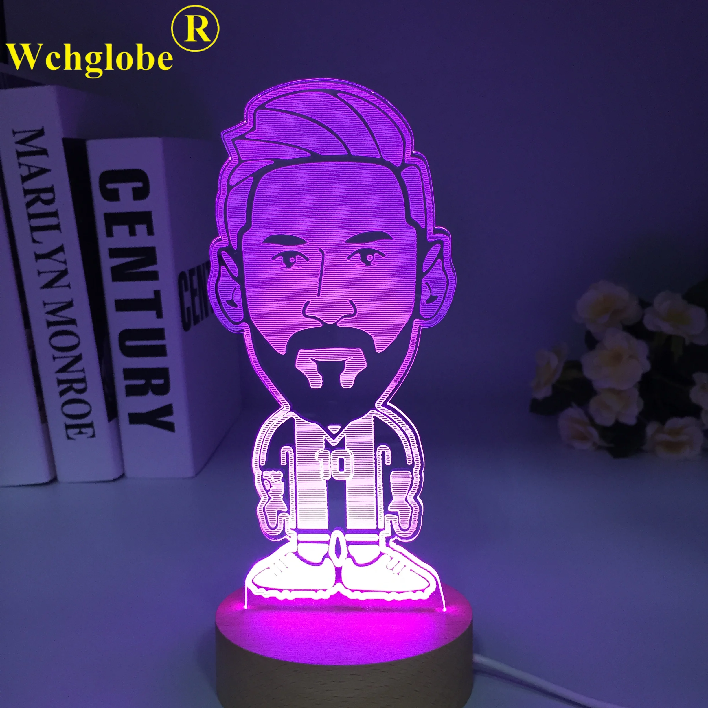 Soccer Football Star Lionels Messis Wooden 3D Lamp 7 Colors Bedside Bedroom LED USB Night Light Home Decoracao Kis Wood Gift Toy