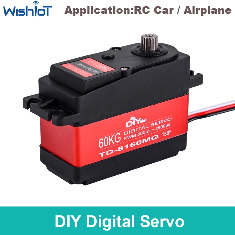 

TD-8160MG цифровой серводвигатель 60 кг с высоким крутящим моментом, полуметаллический, 90/180/270/360 градусов, управляемый угол для 1:10 1:8 дрифт-автомобиля, лодки
