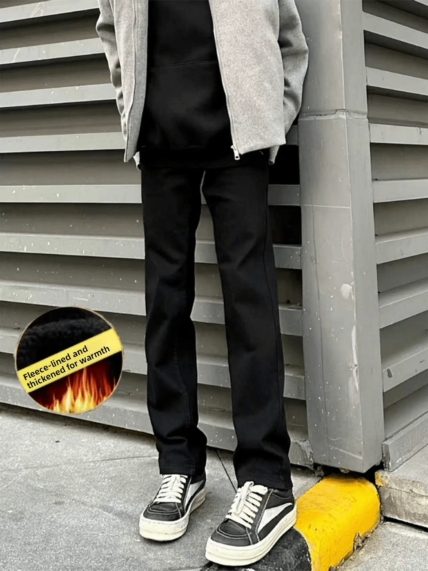 

Slim Fit Bla Denim Jeans Men's Autumn Winter Thiened Fce Straight Leg High Street American Sle Elastic Slimming Trou...
