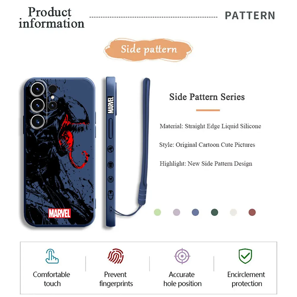 Luxury Phone Case for Xiaomi Mi 11 Lite 12 Lite 10 Lite 12T 11T Pro 10T Bag Square Liquid Cover Marvel Superhero venom cool