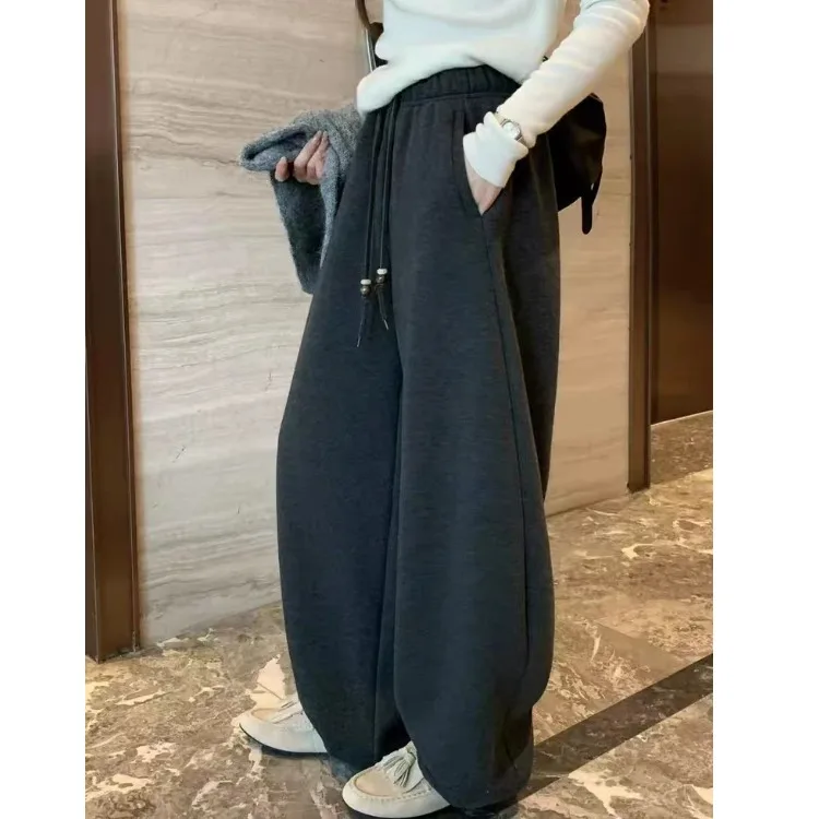 Trendy Dstring Fce Women's Winter Wide Leg Pants Casual High Waist Slimming Knife  Comfortable Quali Cotton Blend