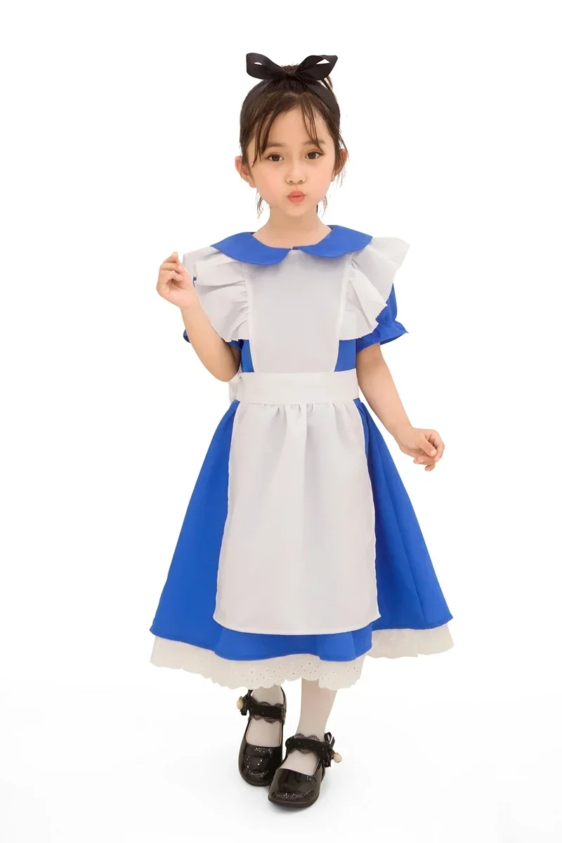 Girl Blue Alice In Wonderland Halloween Costume For Kids Party Lolita Maid Dress Cosplay Fancy Carnival Costumes