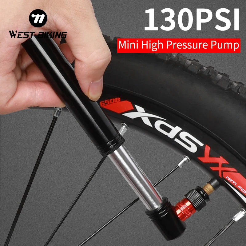 

WEST BIKING Bicycle Pump Aluminum Alloy 130PSI High Pressure MTB Road Bike Schrader Presta Valve Mini Air Bike Tire Inflator