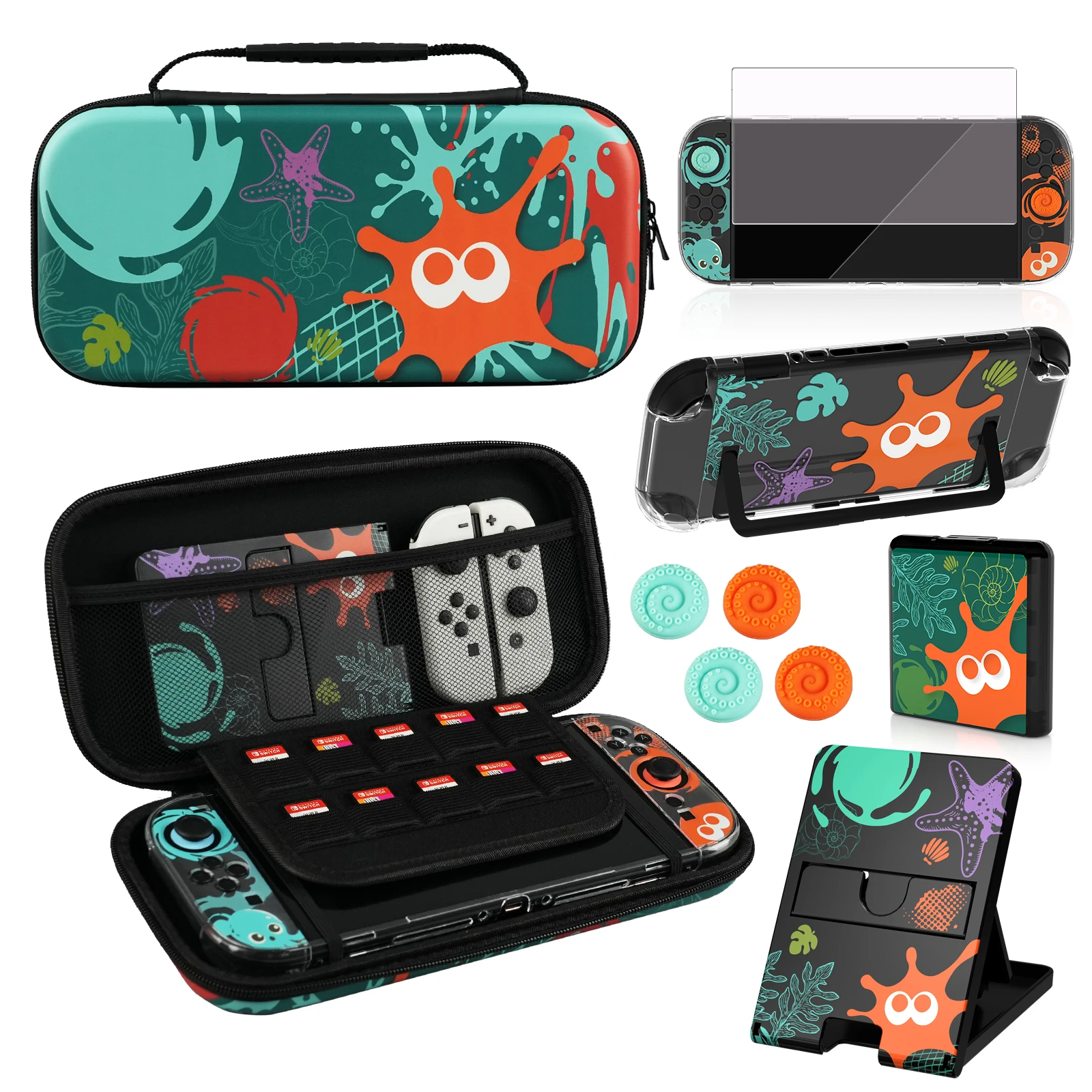 splat & platoon 4 switch 2 case bundle for NS switch 2 carrying case hard shell cover with thumb grip stand game card case