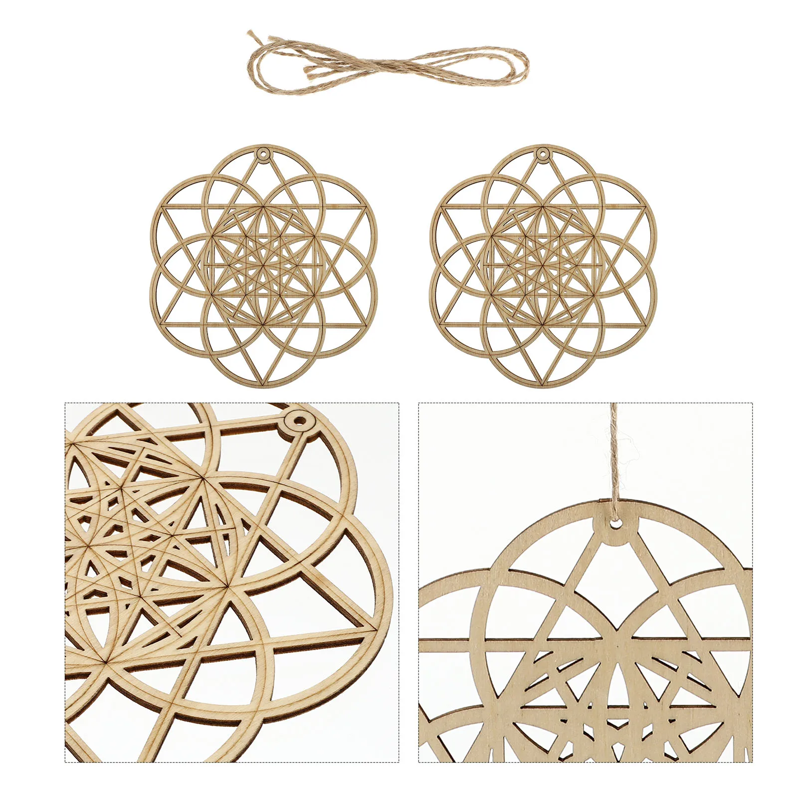 

2Pcs Decorative Wooden Pendants Geometric Wall Hanging Meditation Decor Home Office Ceremony Celebration Wood Craft Ornaments