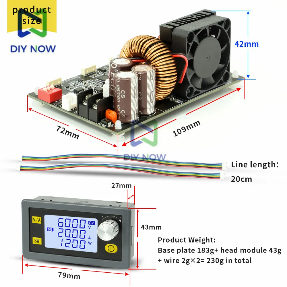 DC6-70V xy6020l cnc einstellbare DC-Spannungs regler Strom versorgung Konstant spannung Konstant strom 20a/1200w Buck-Modul