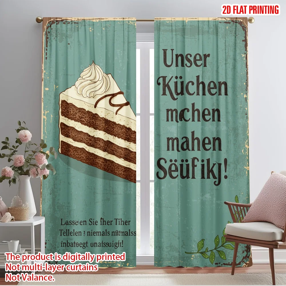 

2pcs 2D flat printing Window Curtains Delicious Cake Making You Addicted Fabric Without Electricity Festive Wall Decor for