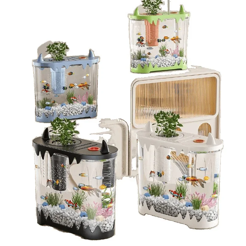 

Small household high definition transparent plastic desktop fish tank anti-drop oval environmental protection watch