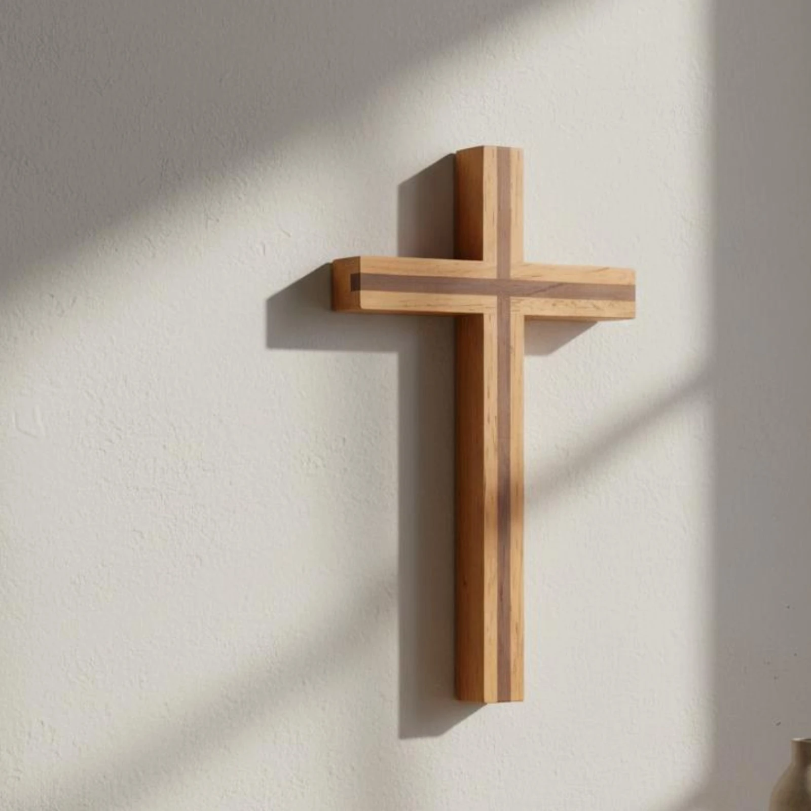 Grooved Wooden Wall Hanging Logo Engraving Wooden Hanging Ornament Hand Carved Cross Handmade Wood Cross Wall Decor Easy to Hang
