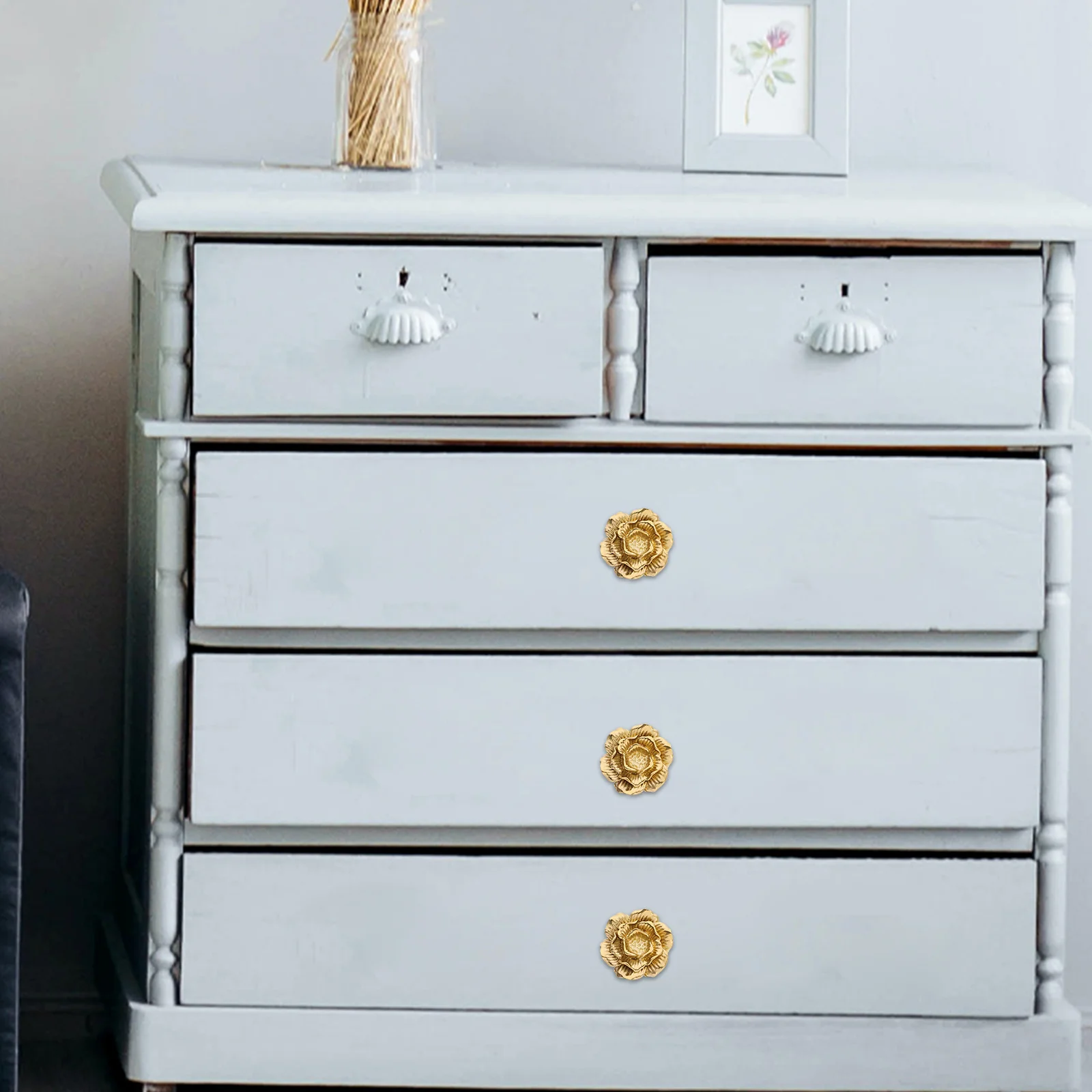 

Brass Flower Shaped Cabinet Knob Modern Dresser Drawer Door Cupboard Pull Handle Decorative Hardware Cupboard Knobs