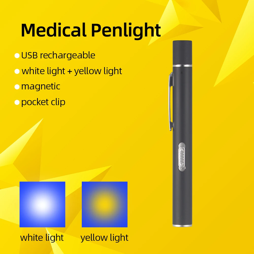 Rechargeable Pen Light USB Flashlight With Pocket Clip Mini LED Torch Warm Light Doctor Lamp Portable Flashlight