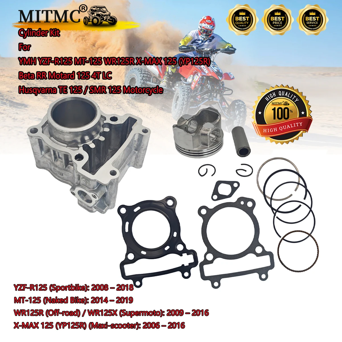 

Cylinder Kit For YMH YZF-R125 MT-125 WR125R X-MAX 125 (YP125R) Beta RR Motard 125 4T LC Husqvarna TE 125 / SMR 125 Motorcycle