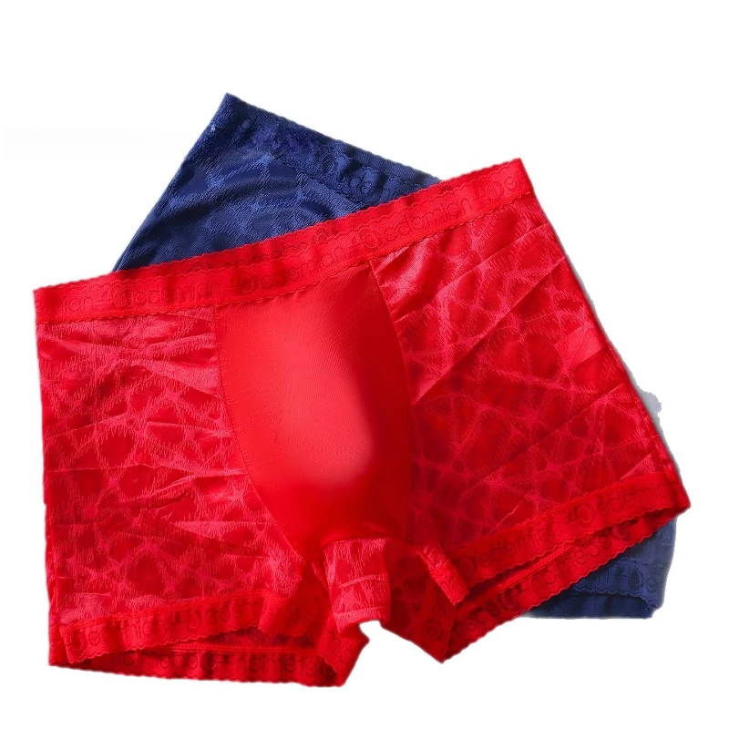 Men's Underwear Summer Seamless Breathable Boxers Large Size Lace Mesh See Through Boxer Pouch Bulge Underpants Bikini