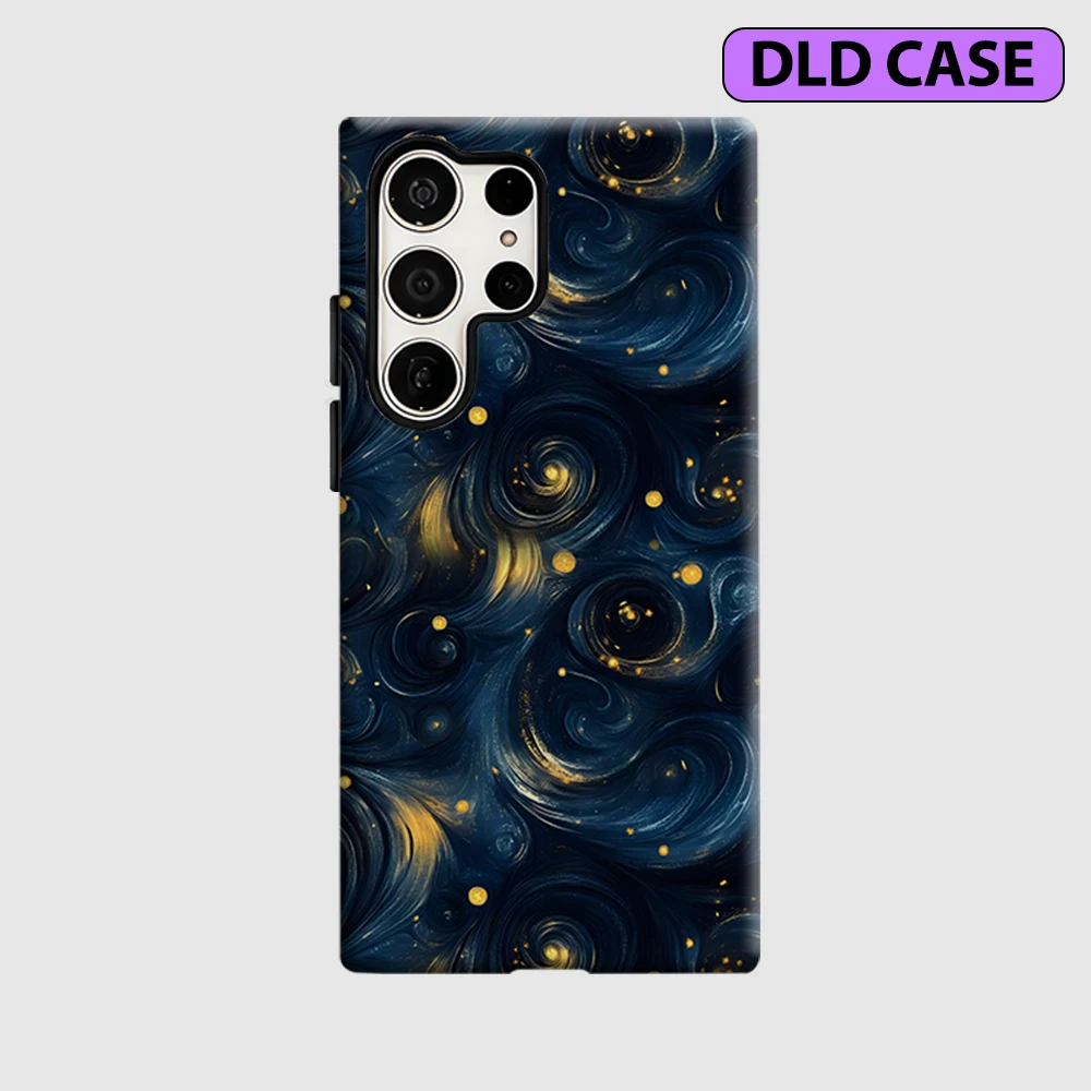 Starry Gold Swirl Phone Case for Samsung Galaxy S26 S25 Ultra S24 S23 Ultra Plus Shockproof Double Layer Tough Back Cover