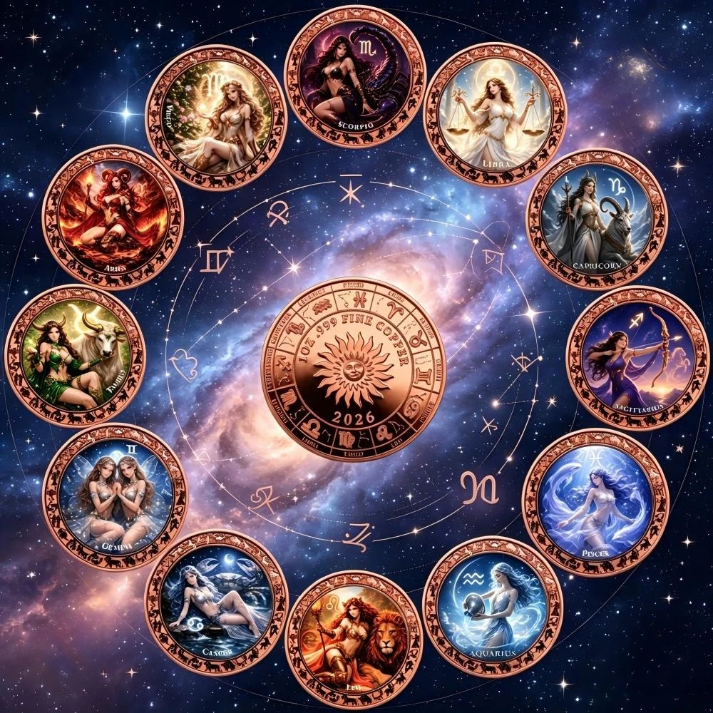 Zodiac Signs Goddess Art Copper Coin 1 oz .999 Fine Copper Coin Zodiac Souvenir Coin Collectible Collection Lucky Home Decor