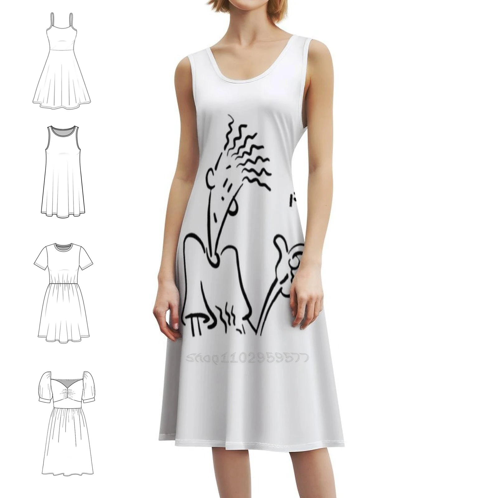 

Fido Dido Bohemian Sleeveless Dress Multi-Print Beach Vacation Party Dress Fido Dido Fido Cartoon 90S Nostalgia Party Dresses