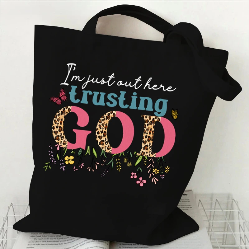 Regalo de cristianos, bolso de lona, monederos y bolsos con estampado de letras de flores silvestres, bolsas de compras de fe cristiana religiosa divertida