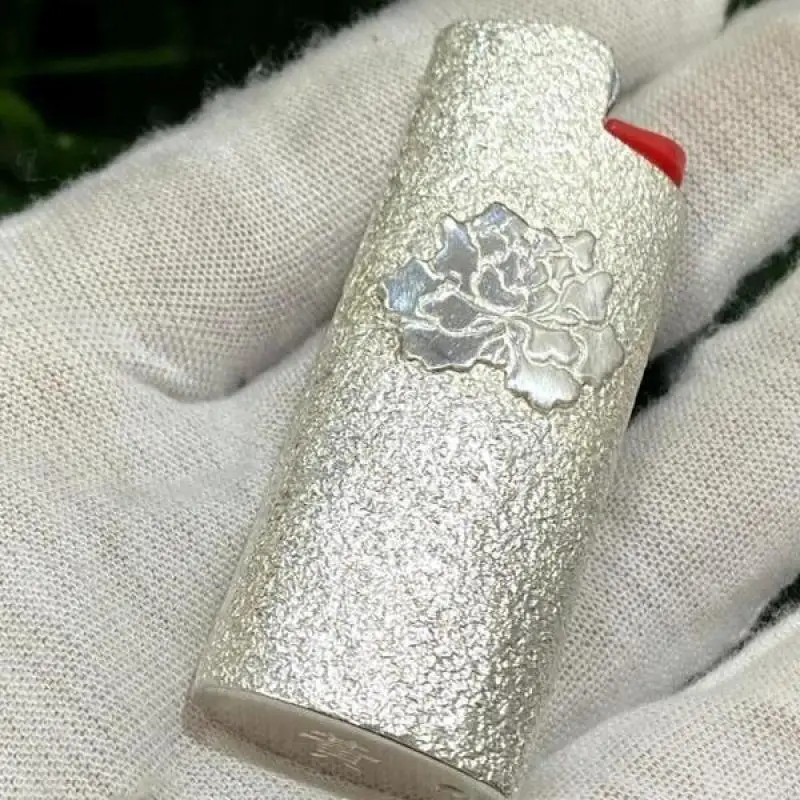 

Pure Silver Rose Style Domineering Men's Handmade Lighter Case, Suitable for BIC J3/j5 Lighter Case High-End Gift