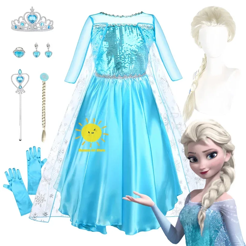 

BEAST KINGDOM Queen Elsa Cosplay for Girls Frozen Cosplay Costumes Blue Dress Crown Elsa Cosplay Halloween Birthday Party Gifts
