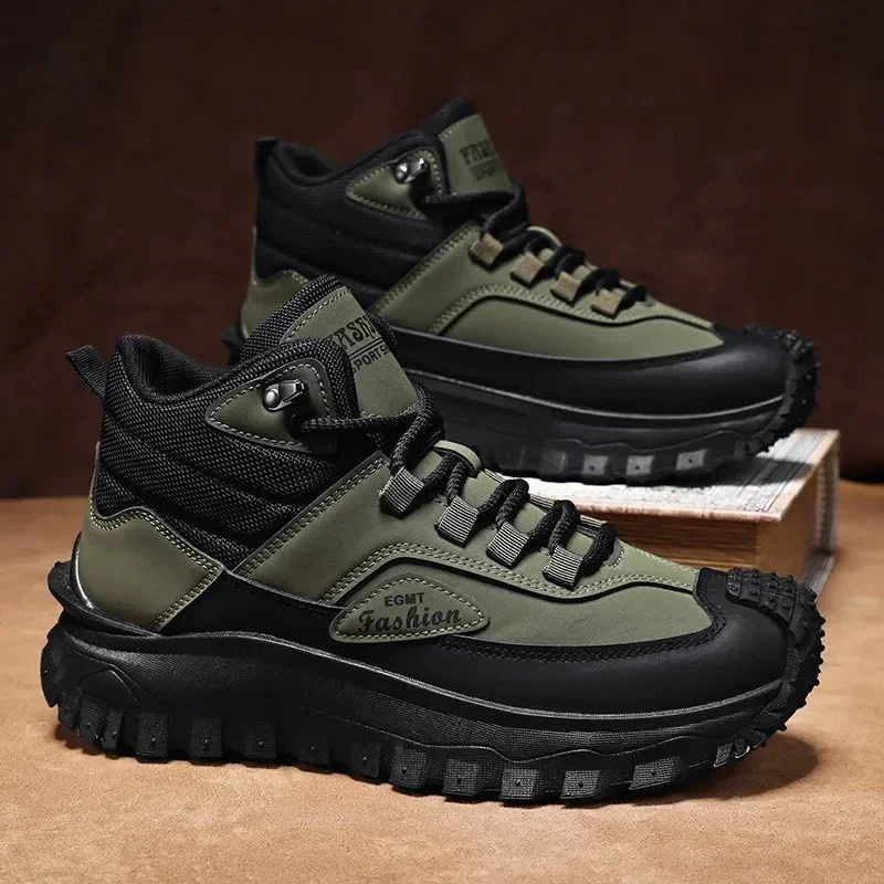 Autumn Men's Boots Trend British Retro Work Boots Waterproof High Top Hiking Shoes for Men Slip-Resistant Outdoor Hunting Boots