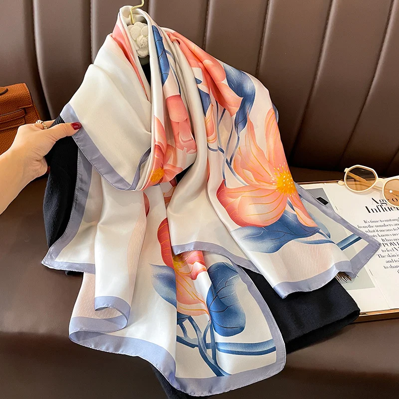 Design Satin Silk Shawl Hijab Scarf Women Fashion Summer Sunscreen Beach Stole Wraps Bufanda Female Headkerchief Echarpe New