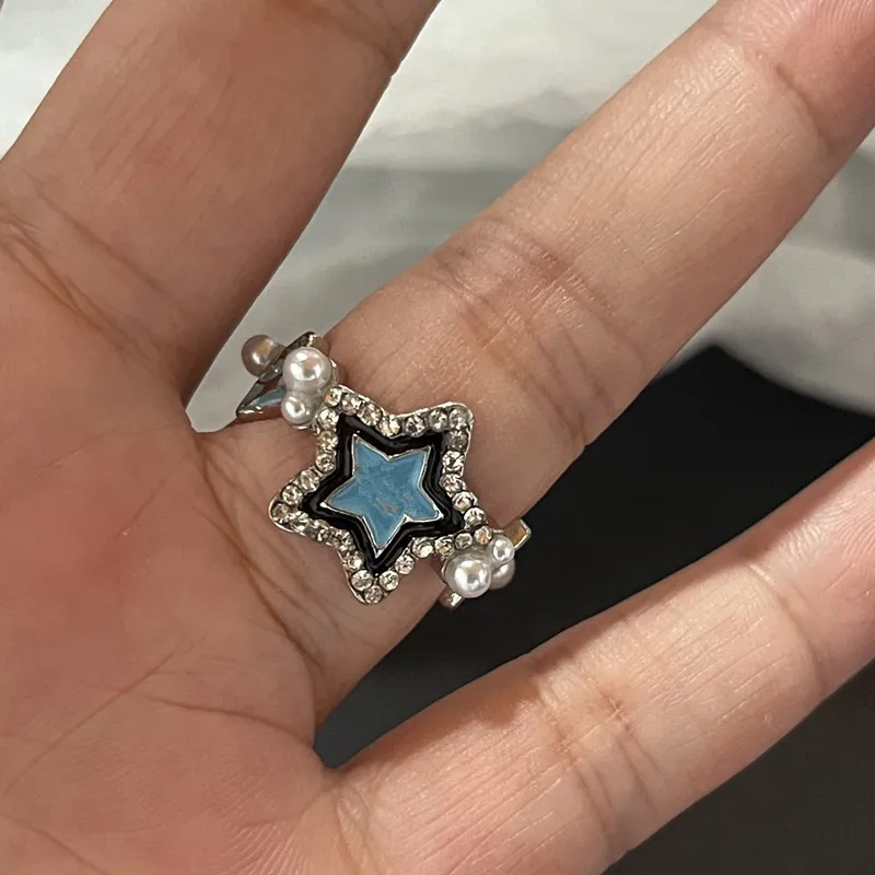 Y2K Crystal Rings Kpop Heart Adjustable Ring Irregular Geometry Punk Vintage Rings Set for Women Girls New Fashion Jewelry